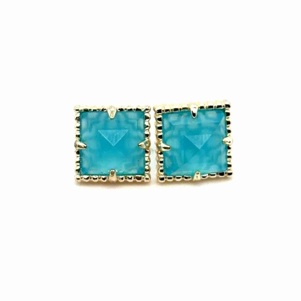 Kendra Scott Electra Cleo Blue‎ Gold Square Stud Earrings